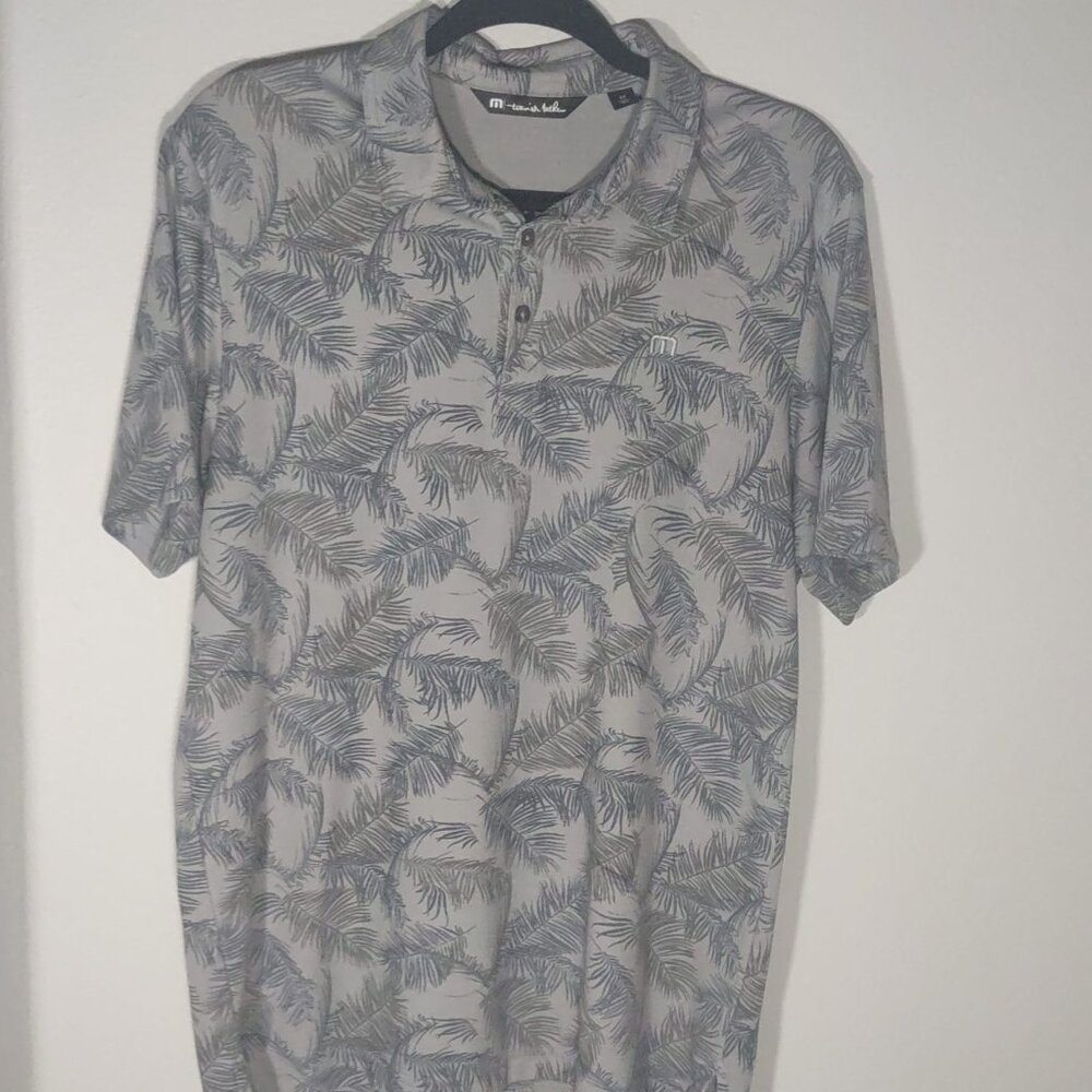 Travis Mathew Gray Leaf Print Short Sleeve Golf Polo Size Medium